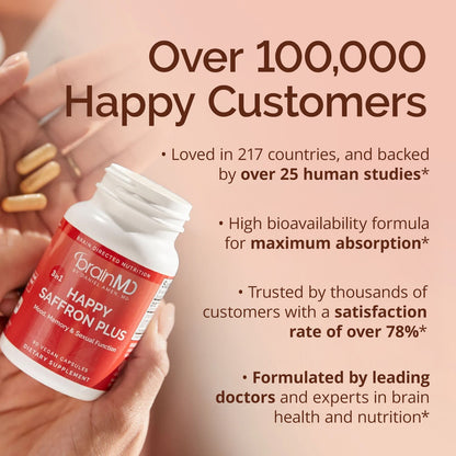 BrainMD Dr. Amen Happy Saffron Plus – with Saffron Flower Extract, Curcumin & Zinc – Vegan & Gluten-Free